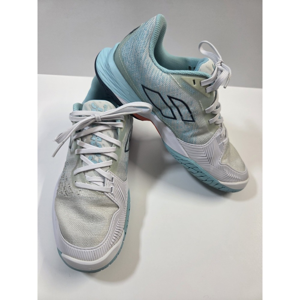 Babolat Jet Mach 3 All Court Tennis Shoes in White/Angel Blue | Women's Size 7.5